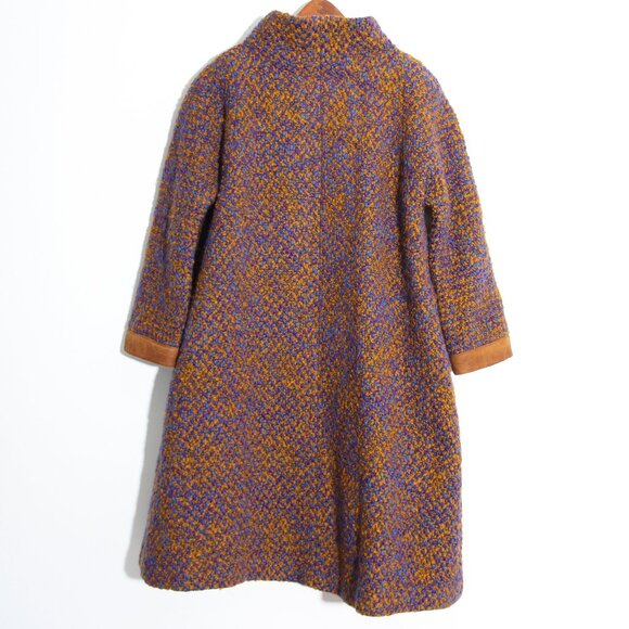 Bonnie Cashin for Sills Tweed Boucle Coat Jacket Vintage Blue Tan Suede Wool - Picture 11 of 16